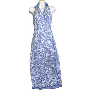 Diane von Furstenberg Blue Knit Wrap Dress Midi Quiet Luxury Preppy Tenniscore